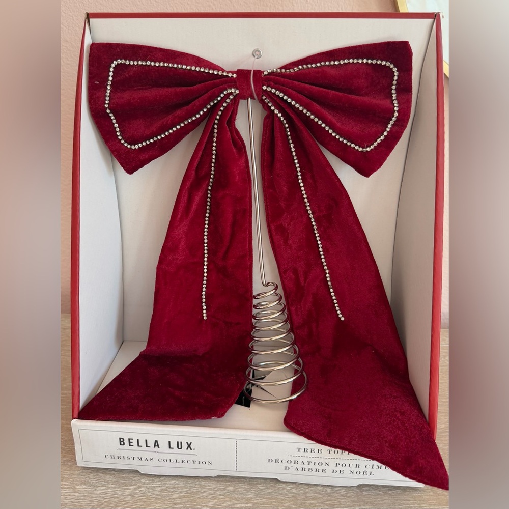 Tree Topper Red Velvet Bow with Rhinestone Accents